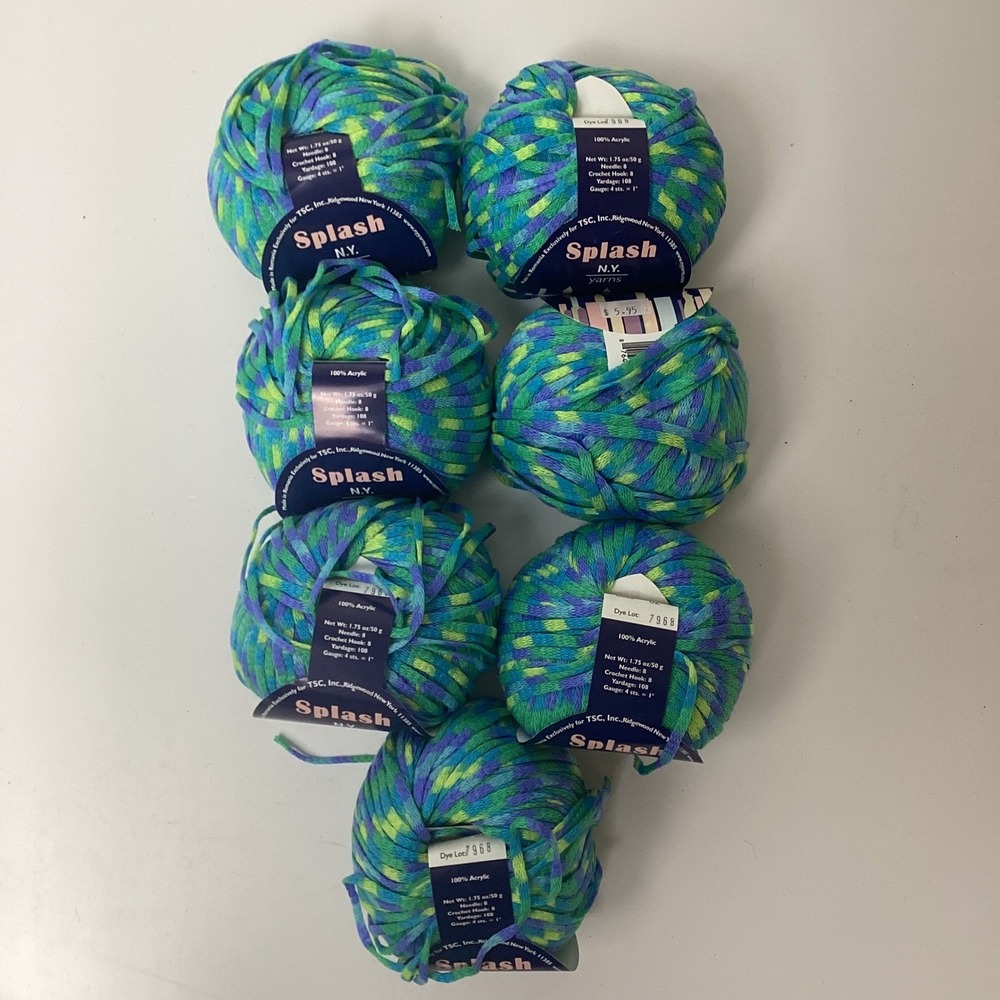 Splash NY Yarns 7 Balls 100% Acrylic Blue Green Purple Tweed Knitting Crochet